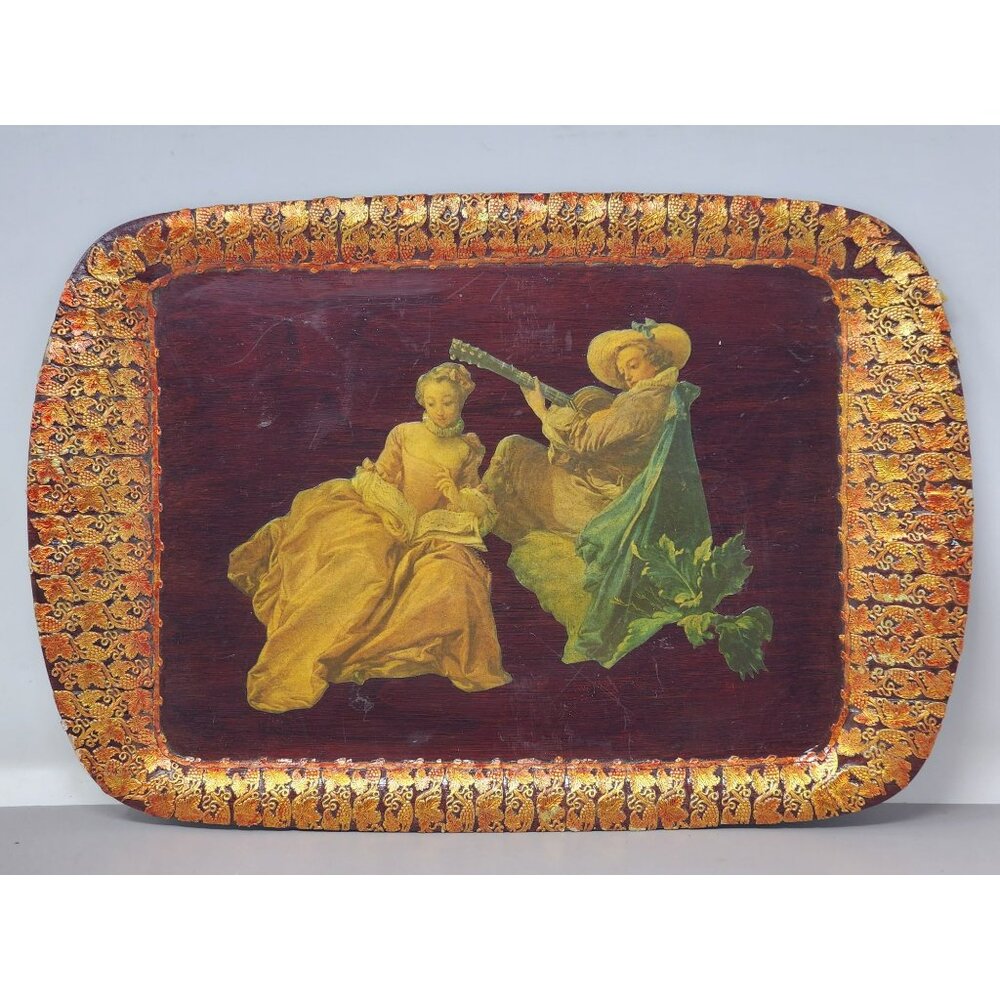 Vintage Francois Boucher "Le Teton De Musique" Decorative Wooden Tray‎